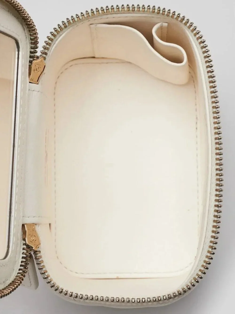 Chanel White Quilted Lambskin Mini Vanity Case With CC Chain Bag